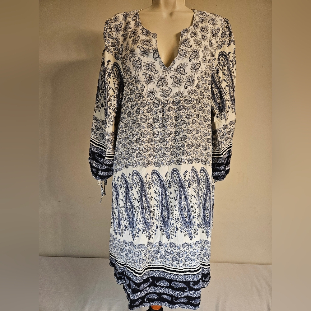 Umgee Navy & White Paisley Split-Neck Midi Dress